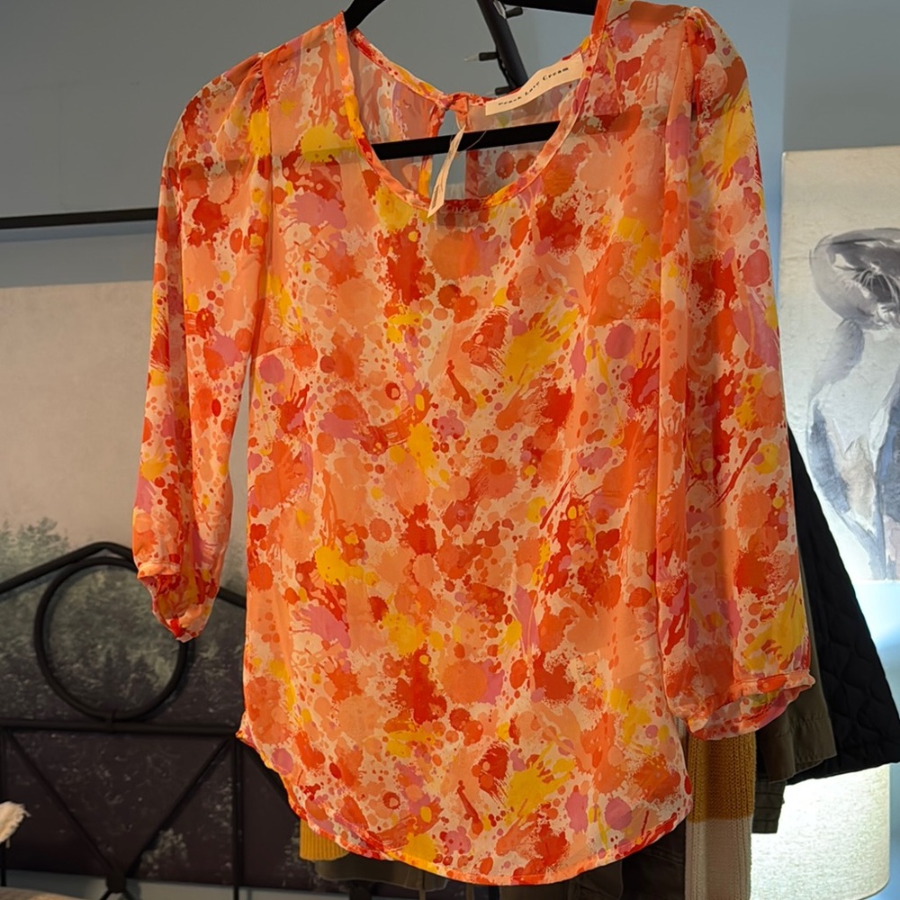 Peach Love California Orange Ruffled Blouse